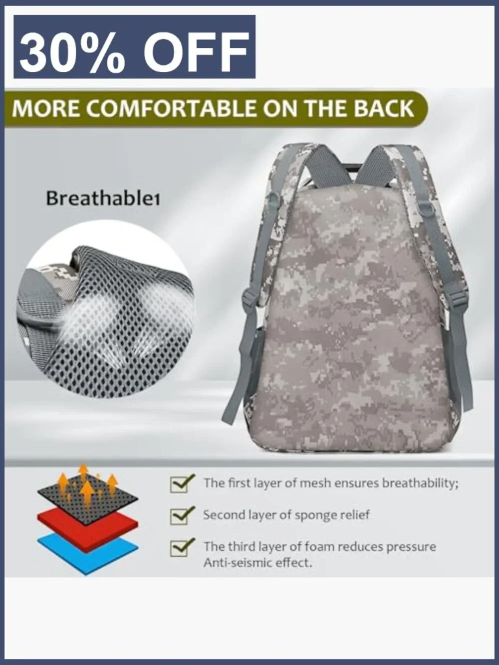 Kids School Backpack with USB Charging Port, Camo Print, 3 Compartments,